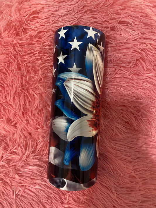 20oz American Flag Flower Tumbler