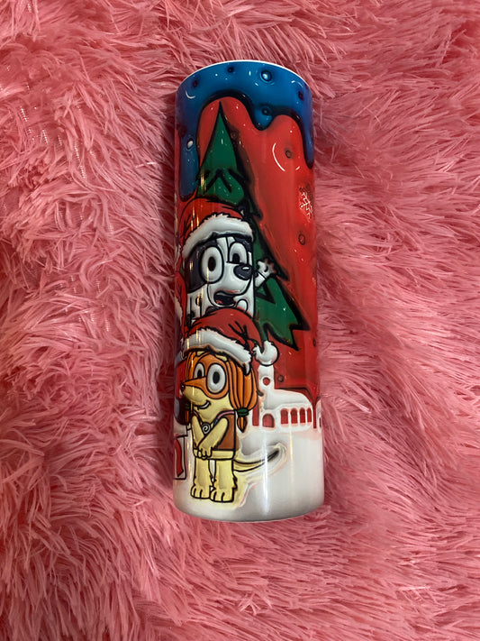 20oz Christmas red&blue 3D bluey tumbler